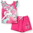 thumbnail image 1 of Disney Princess Girls T Shirt and Shorts Mermaid Ariel Character Ruffled 2 Pieces Outfits Set Size 2-6, 1 of 7