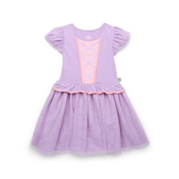 Disney Princess Girls Tangled Rapunzel Cosplay Dress with Puff Sleeves, Sizes 4-12