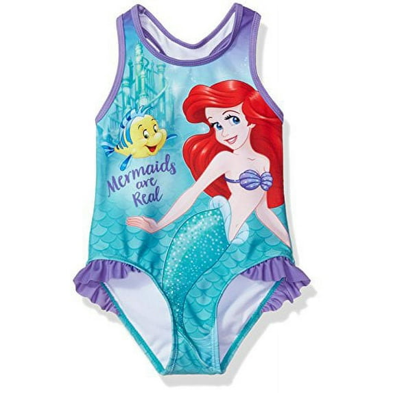 Disney Princess Girls' Toddler Ariel Ruffle Swimsuit, Seafoam Green, 2T
