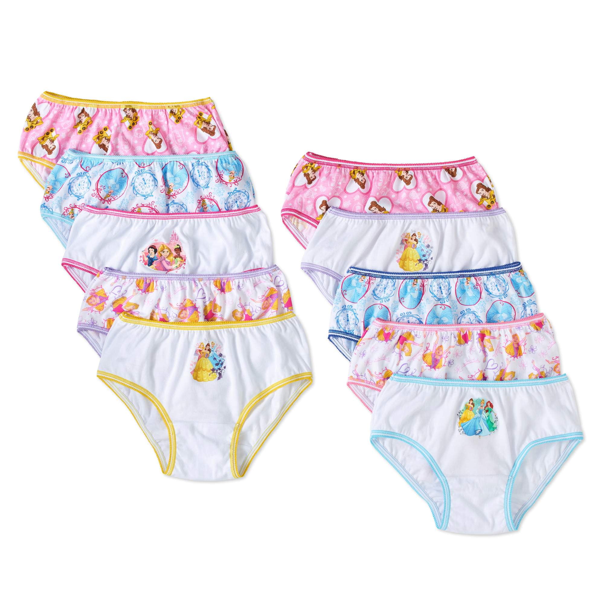 Disney Girls' Big Princess Panty Multipacks with Favorites Cinderella,  Belle, Ariel and More in Sizes 2/3t, 4t, 4, 6, 8