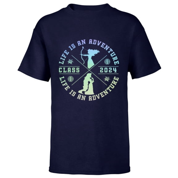 Disney Princess Graduation Life is an Adventure Class 2024 - Short Sleeve T-Shirt for Kids - Customized-Navy