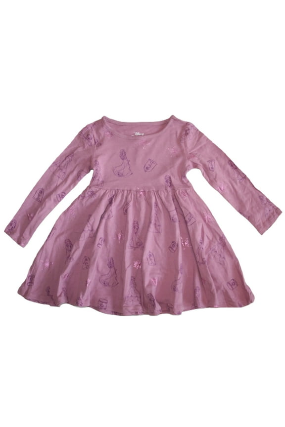 Princess Graphic Print Long Sleeve Toddler Girl's Dress - Size 3T