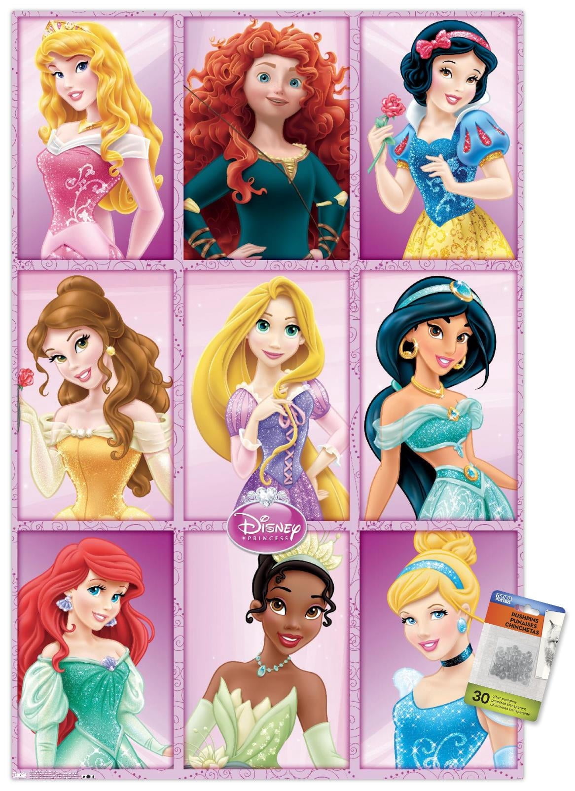 Disney Princess - Grid Wall Poster with Push Pins, 22.375" x 34"