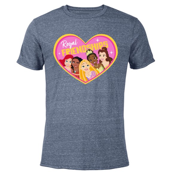 Disney Princess Group Heart Pink - Short Sleeve Blended T-Shirt for Adults – Customized-Navy Heather