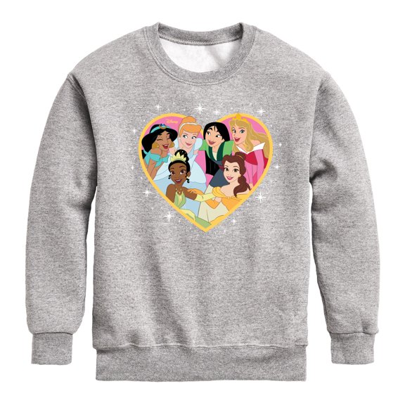 Disney Princess - Princesses All Together Group Heart - Valentine's Day - Boys and Girls Youth Crewneck Fleece Sweatshirt
