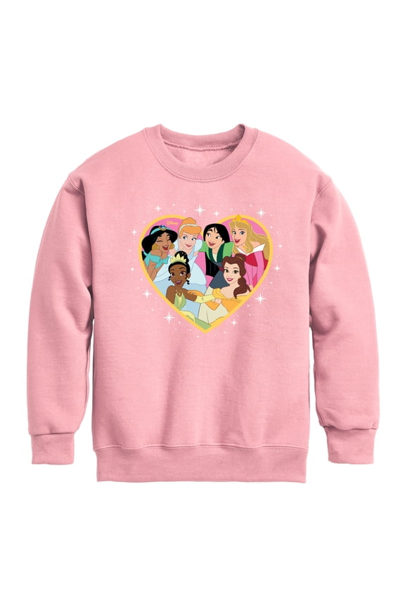 Princess - Princesses All Together Group Heart - Valentine's Day - Boys and Girls Youth Crewneck Fleece Sweatshirt