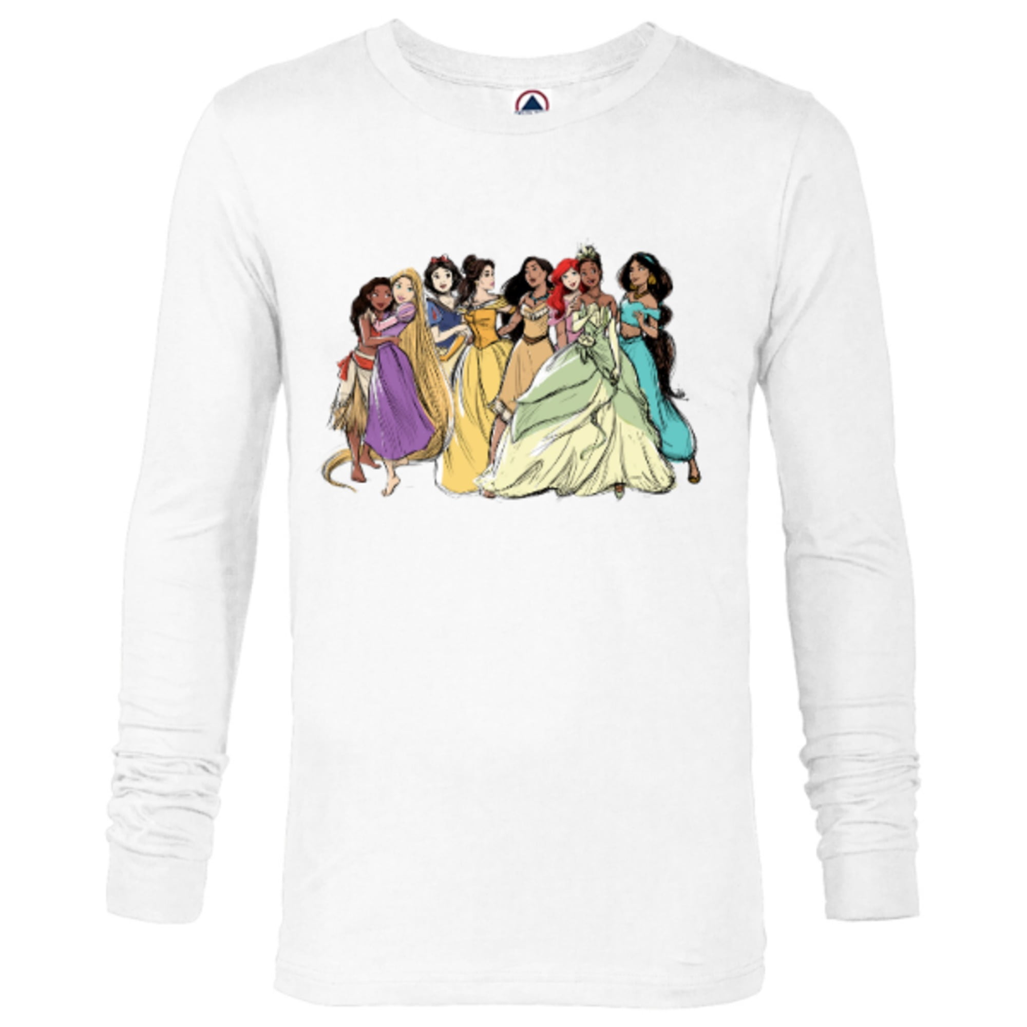 Disney Princess Group Pencil Sketch Long Sleeve T Shirt for Men Customized White