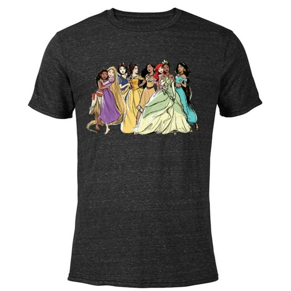 Disney Princess Group Pencil Sketch - Short Sleeve Blended T-Shirt for Adults - Customized-Black