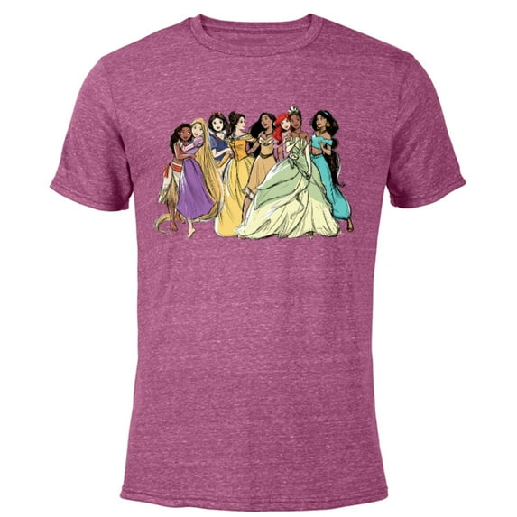 Disney Princess Group Pencil Sketch - Short Sleeve Blended T-Shirt for Adults - Customized-Purple