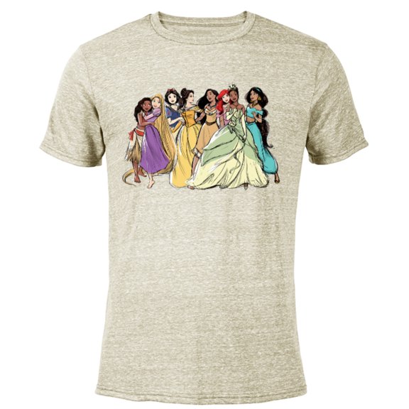 Disney Princess Group Pencil Sketch - Short Sleeve Blended T-Shirt for Adults - Customized-Yellow