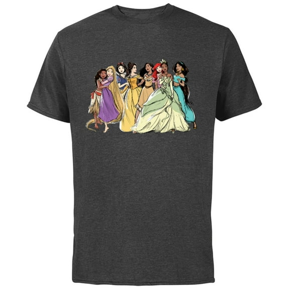 Disney Princess Group Pencil Sketch - Short Sleeve Cotton T-Shirt for Adults - Customized-Charcoal