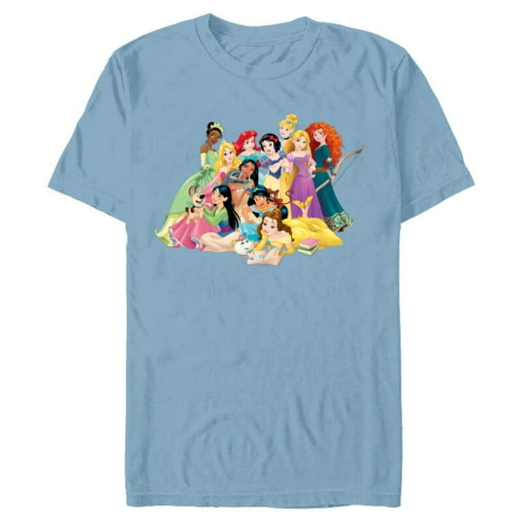 Disney Princess Group Photo - Short Sleeve Blended T-Shirt for Adults- Customized-Ocean Blue