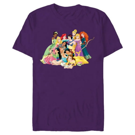 Disney Princess Group Photo - Short Sleeve Blended T-Shirt for Adults- Customized-Purple