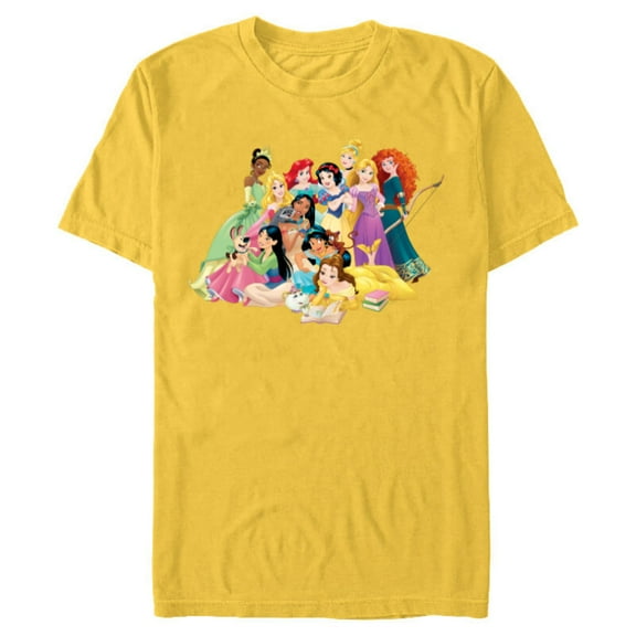 Disney Princess Group Photo - Short Sleeve Blended T-Shirt for Adults- Customized-Yellow