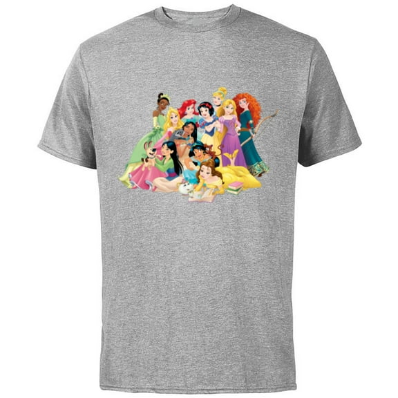 Disney Princess Group Photo - Short Sleeve Cotton T-Shirt for Adults- Customized-Athletic Heather