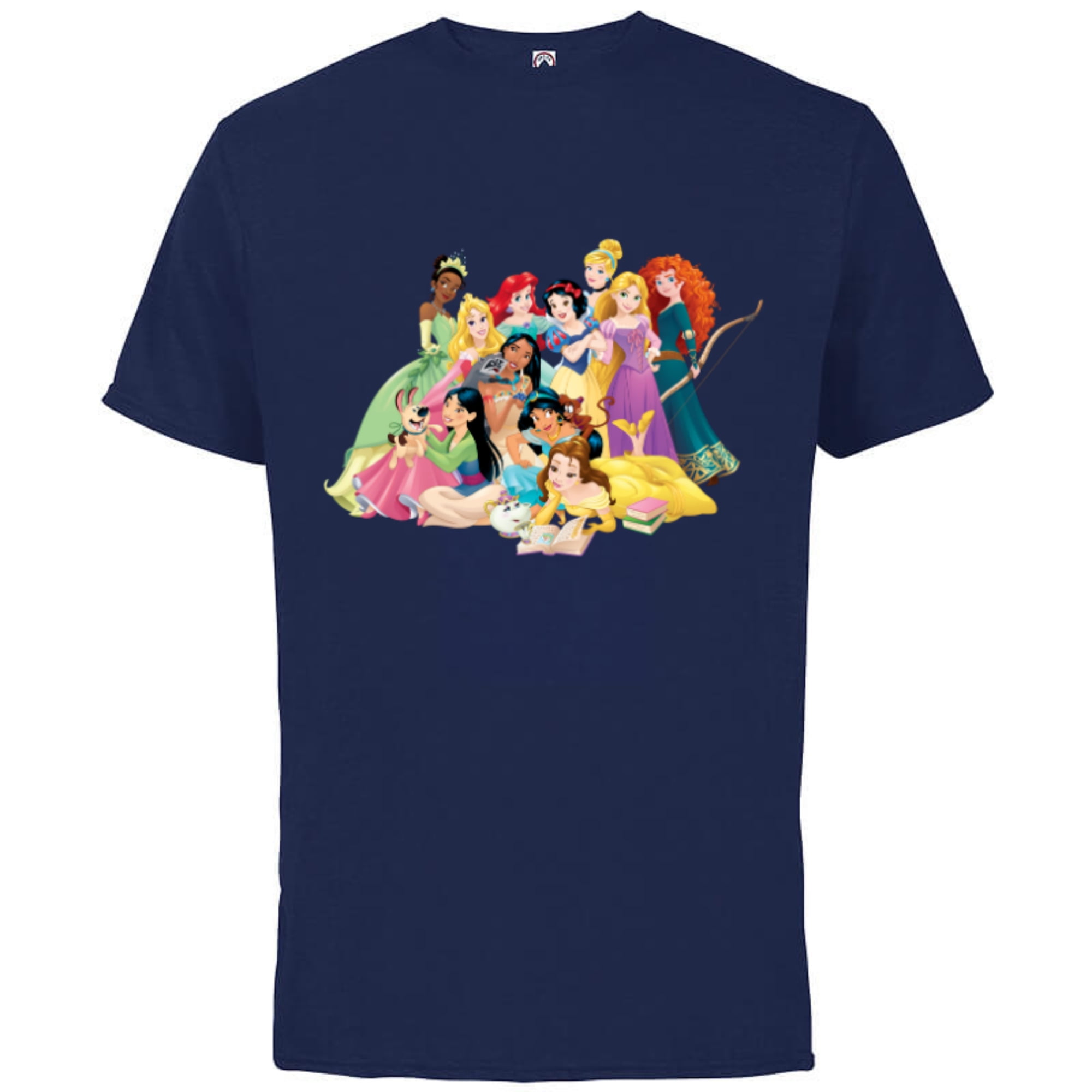 Disney Princess Group Photo - Short Sleeve Cotton T-Shirt for Adults-  Customized-Charcoal Heather