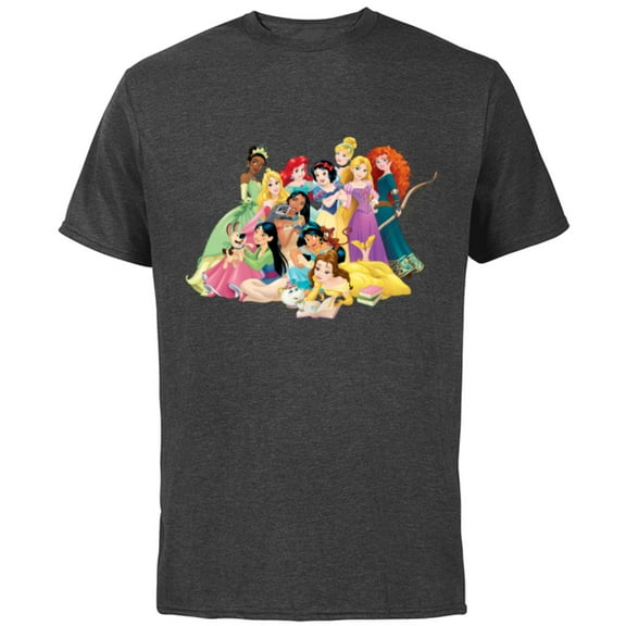 Disney Princess Group Photo - Short Sleeve Cotton T-Shirt for Adults- Customized-Charcoal