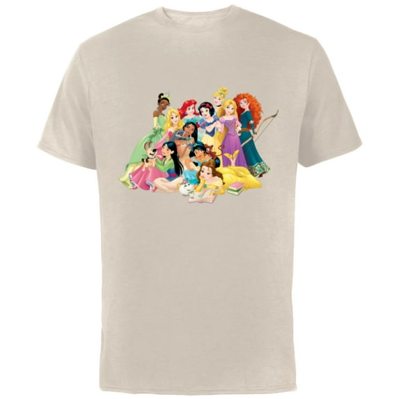 Disney Princess Group Photo - Short Sleeve Cotton T-Shirt for Adults- Customized-Natural