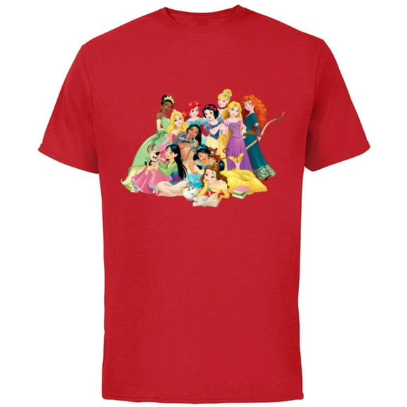 Disney Princess Group Photo - Short Sleeve Cotton T-Shirt for Adults- Customized-Red