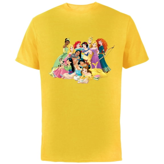 Disney Princess Group Photo - Short Sleeve Cotton T-Shirt for Adults- Customized-Yellow