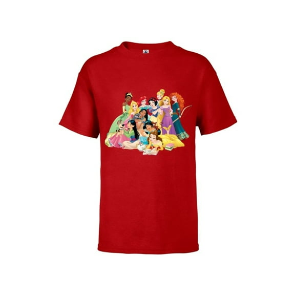 Disney Princess Group Photo - Short Sleeve T-Shirt for Kids- Customized-Red