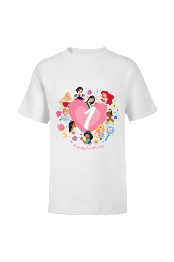 Princess Heart 1 Year Old Happy First Birthday - Short Sleeve T-Shirt for Kids - Customized-White
