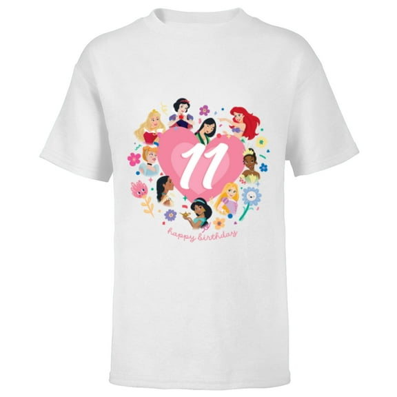 Disney Princess Heart 11 Years Old Happy Eleventh Birthday - Short Sleeve T-Shirt for Kids - Customized-White