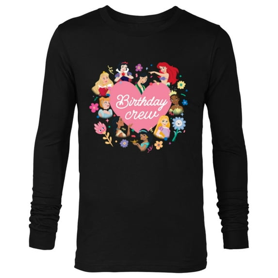 Disney Princess Heart Flowers Friends & Family Birthday Crew - Long Sleeve T-Shirt for Men - Customized-Black