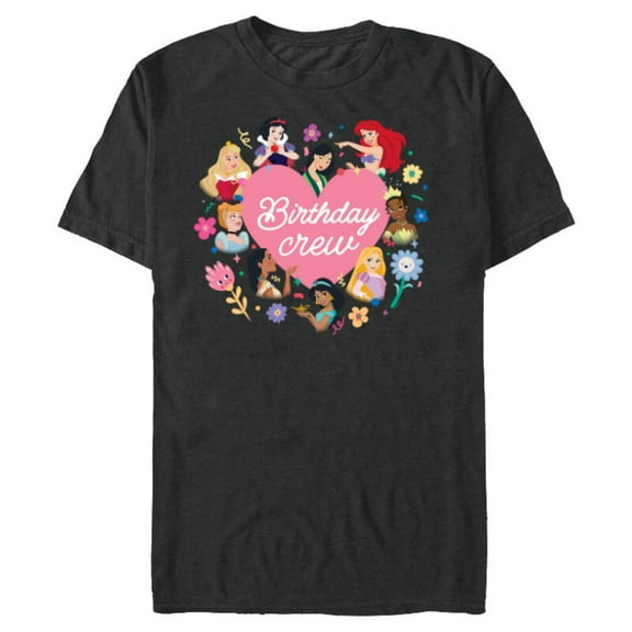 Disney Princess Heart Flowers Friends & Family Birthday Crew - Short Sleeve Blended T-Shirt for Adults - Customized-Dark Heather