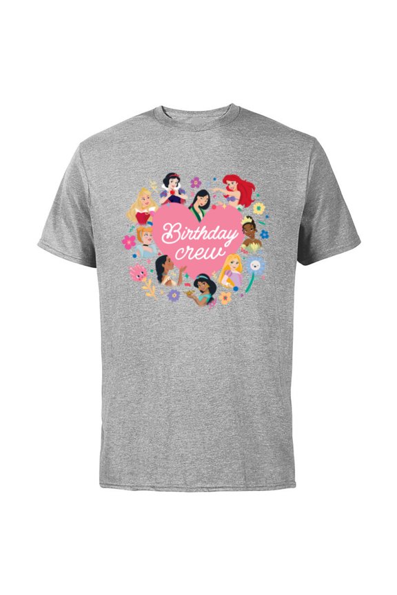 Princess Heart Flowers Friends & Family Birthday Crew - Short Sleeve Cotton T-Shirt for Adults - Customized-Athletic Heather
