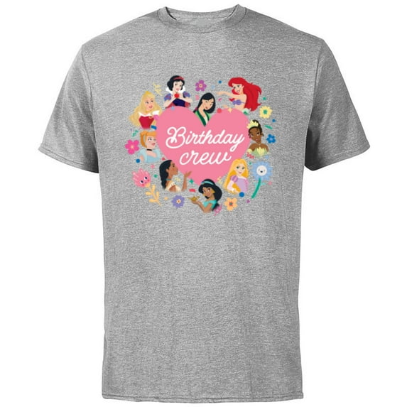 Disney Princess Heart Flowers Friends & Family Birthday Crew - Short Sleeve Cotton T-Shirt for Adults - Customized-Athletic Heather