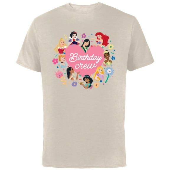 Disney Princess Heart Flowers Friends & Family Birthday Crew - Short Sleeve Cotton T-Shirt for Adults - Customized-Natural