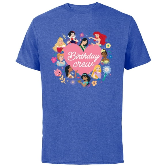 Disney Princess Heart Flowers Friends & Family Birthday Crew - Short Sleeve Cotton T-Shirt for Adults - Customized-Royal Heather