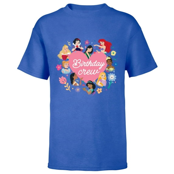 Disney Princess Heart Flowers Friends & Family Birthday Crew - Short Sleeve T-Shirt for Kids - Customized-Royal