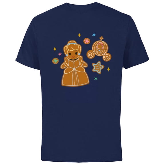 Disney Princess Holiday Christmas Gingerbread Cinderella - Short Sleeve Cotton T-Shirt for Adults - Customized-Navy