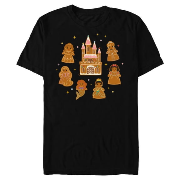Disney Princess Holiday Christmas Gingerbread Cookie Castle - Short Sleeve Blended T-Shirt for Adults - Customized-Black