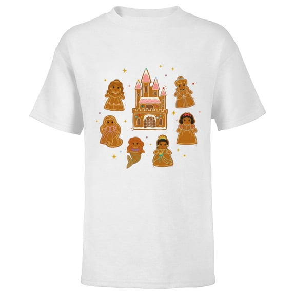 Disney Princess Holiday Christmas Gingerbread Cookie Castle - Short Sleeve T-Shirt for Kids - Customized-White