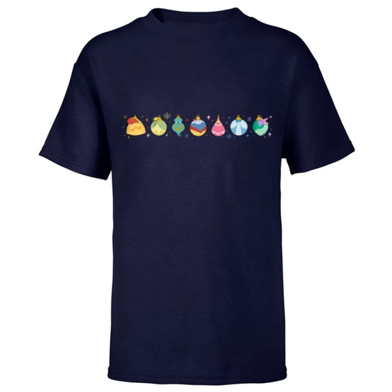 Disney Princess Holiday Enchanted Christmas Ornaments - Short Sleeve T-Shirt for Kids - Customized-Navy