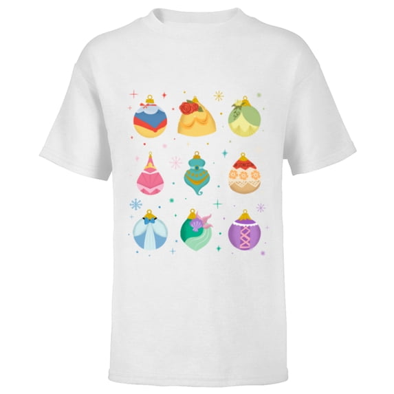 Disney Princess Holiday Enchanting Christmas Ornaments - Short Sleeve T-Shirt for Kids - Customized-White