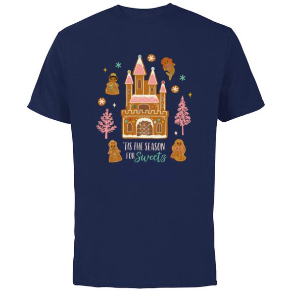 Disney Princess Holiday Gingerbread Castle Season for Sweets - Short Sleeve Cotton T-Shirt for Adults - Customized-Navy