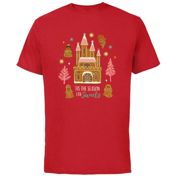 Disney Princess Holiday Gingerbread Castle Season for Sweets - Short Sleeve Cotton T-Shirt for Adults - Customized-Red