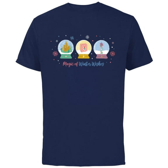 Disney Princess Holiday Magic of Winter Wishes Snow Globes - Short Sleeve Cotton T-Shirt for Adults - Customized-Navy
