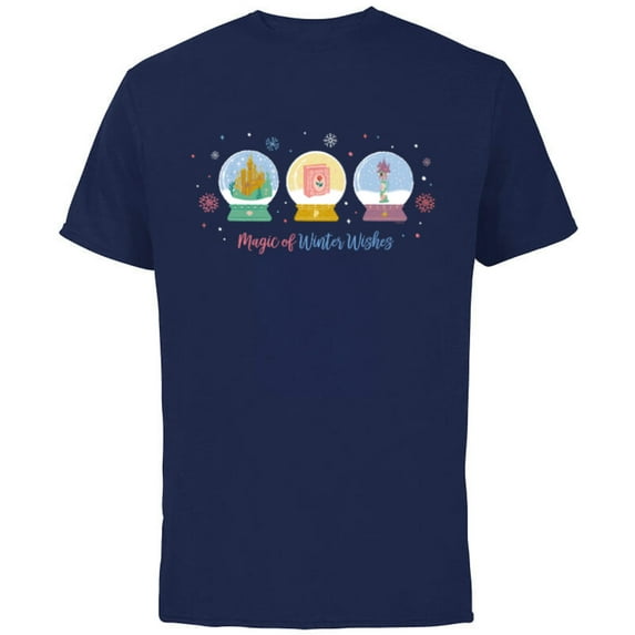Disney Princess Holiday Magic of Winter Wishes Snow Globes - Short Sleeve Cotton T-Shirt for Adults - Customized-Navy