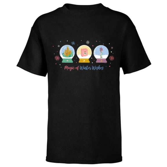 Disney Princess Holiday Magic of Winter Wishes Snow Globes - Short Sleeve T-Shirt for Kids - Customized-Black