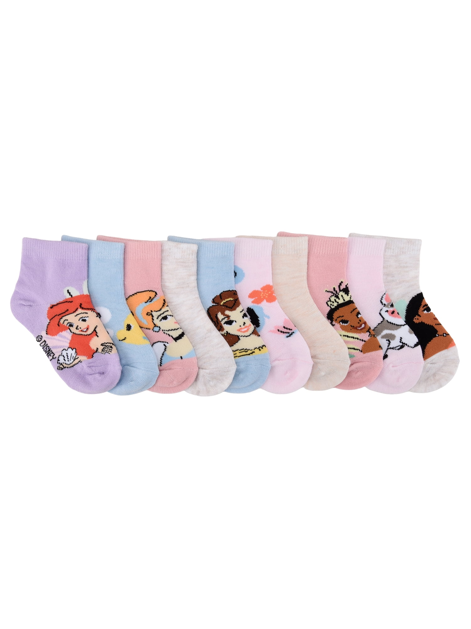 Disney Princess Infant Toddler 10-Pack Ankle Socks, Sizes 12M-5T