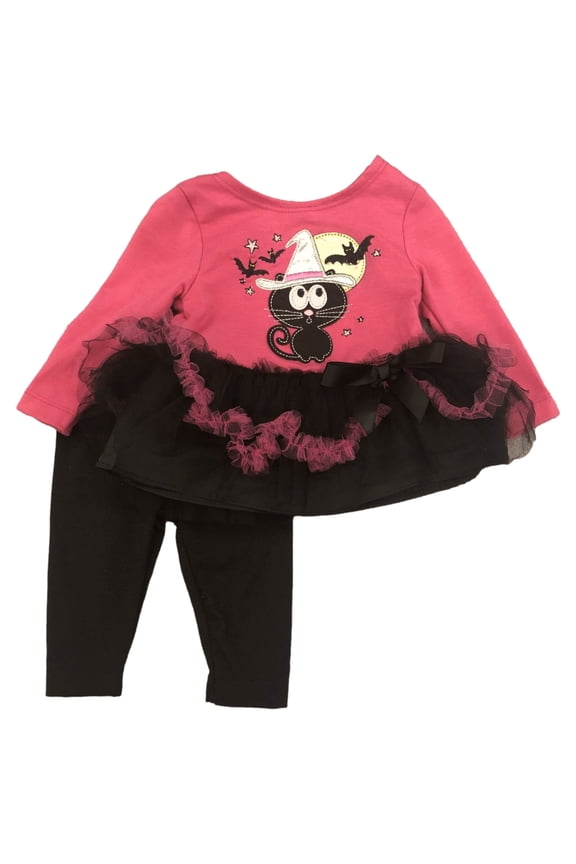 Infant Girls Kitty Cat Halloween Outfit Shirt & Pants Set 9 Months