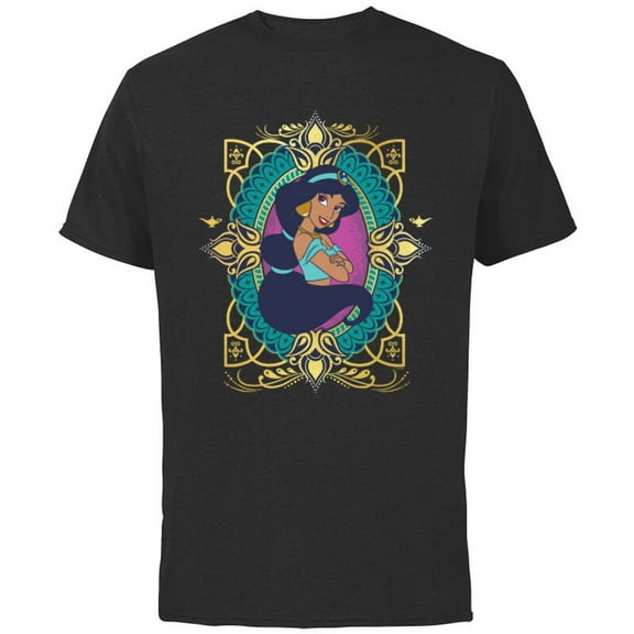 Disney Princess Jasmine Agrabah Emblem - Short Sleeve Cotton T-Shirt for Adults - Customized-Black