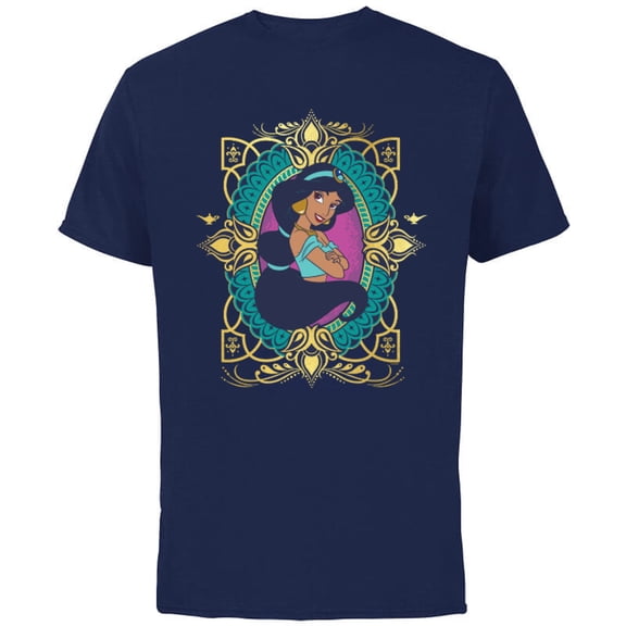 Disney Princess Jasmine Agrabah Emblem - Short Sleeve Cotton T-Shirt for Adults - Customized-Navy