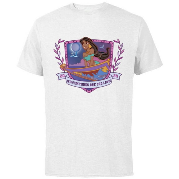 Disney Princess Jasmine Aladdin Adventures are Calling 2024 - Short Sleeve Cotton T-Shirt for Adults - Customized-White