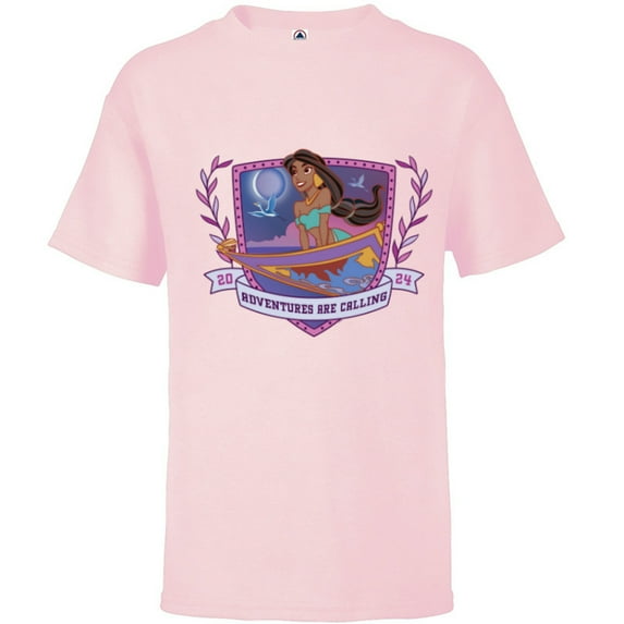 Disney Princess Jasmine Aladdin Adventures are Calling 2024 - Short Sleeve T-Shirt for Kids - Customized-Soft Pink